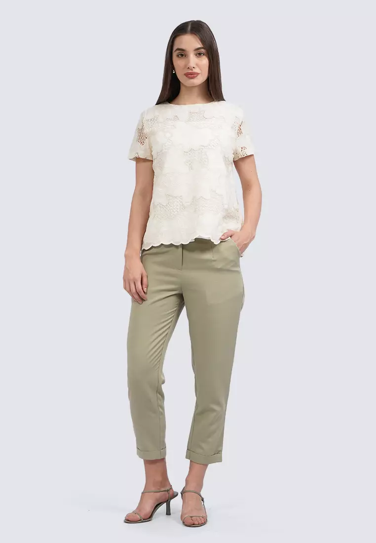 Rolled Up Hem Capri Pants GREEN