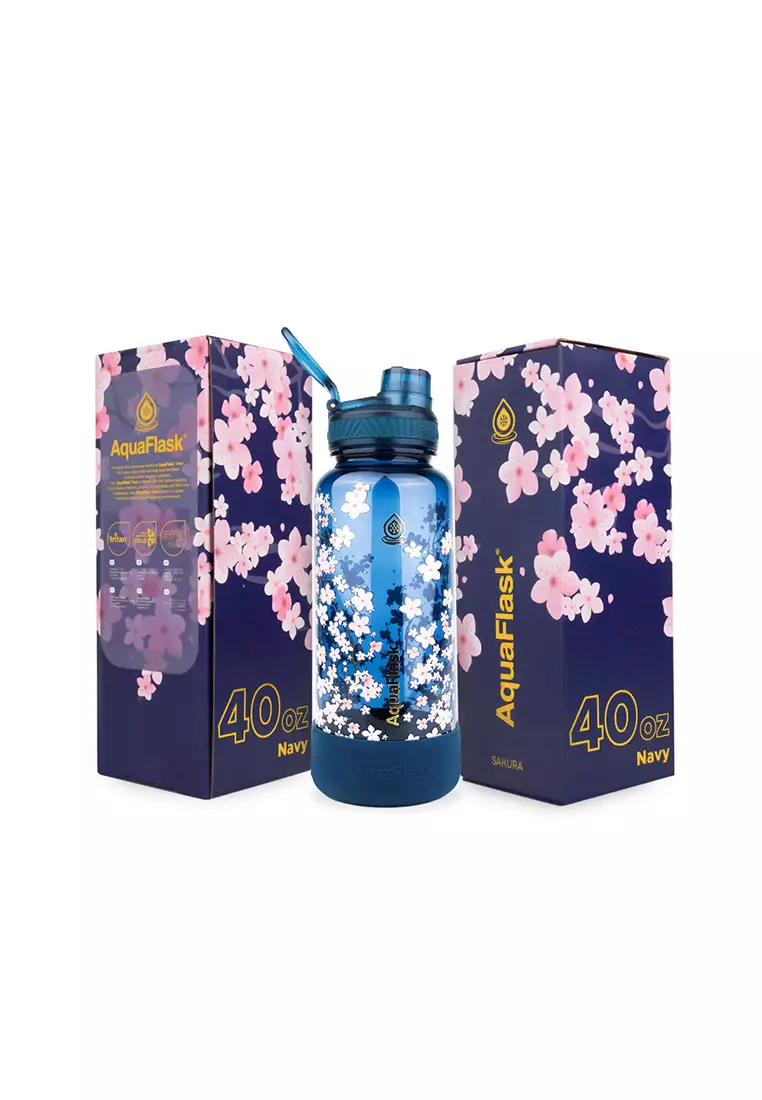 Aquaflask 40oz Trek Navy Wide Mouth Water Bottle Sakura Limited Edition