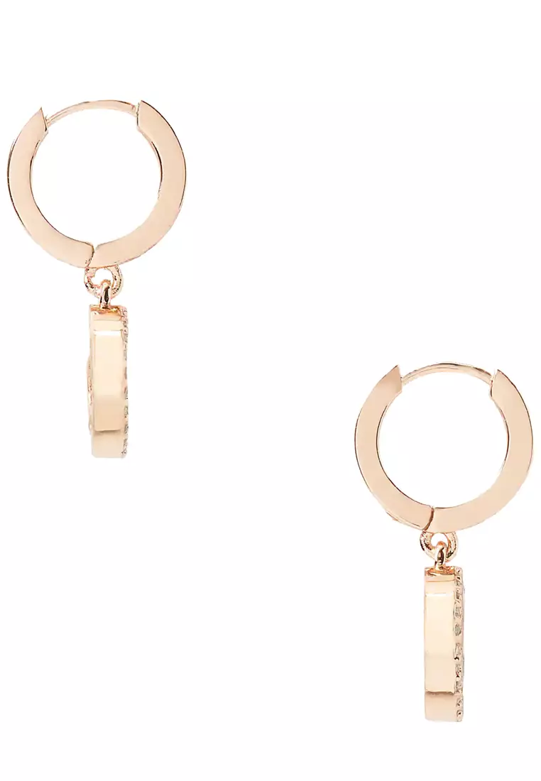 Kate Spade Spot The Spade Pave Huggies Earrings in Clear/ Rose Gold k9175