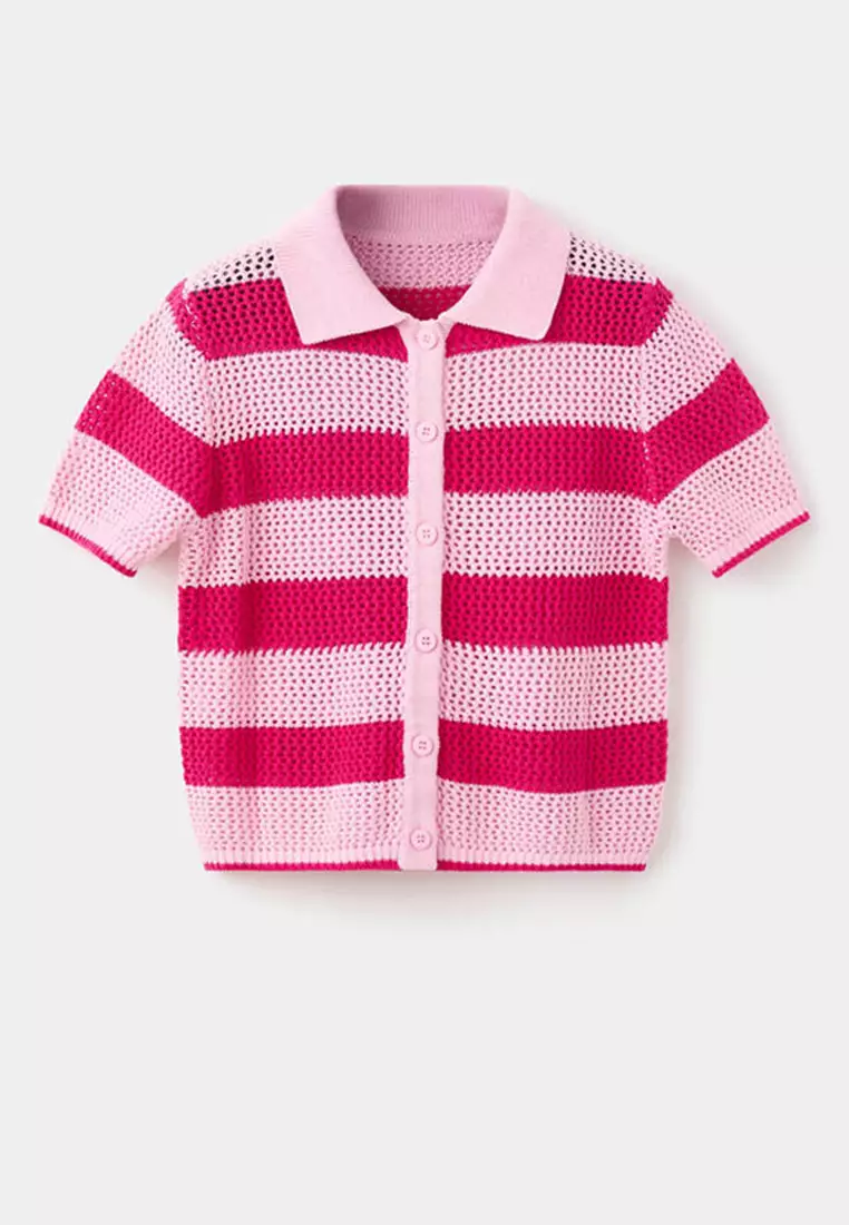 Striped Openwork Knitted Cardigan
