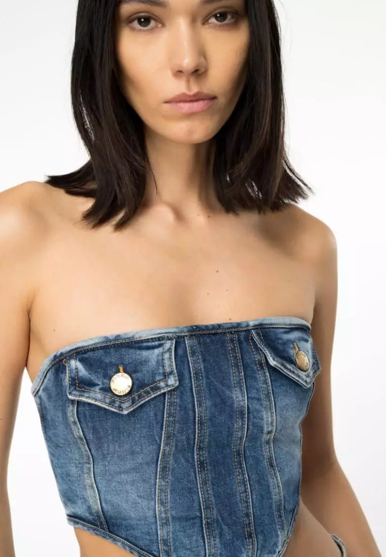 Buy Pinko Stretch denim bustier top 2026 Online | ZALORA