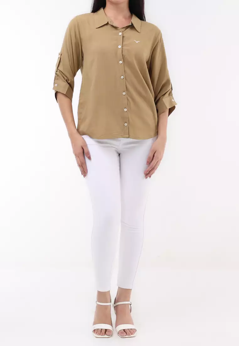 Woven Plain Soft Linen 3/4 Blouse