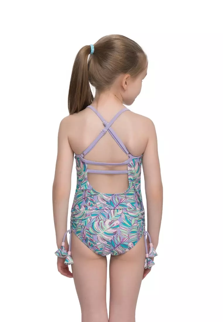 Sunseeker Girl Palms Frilled Cross Back Swimsuit