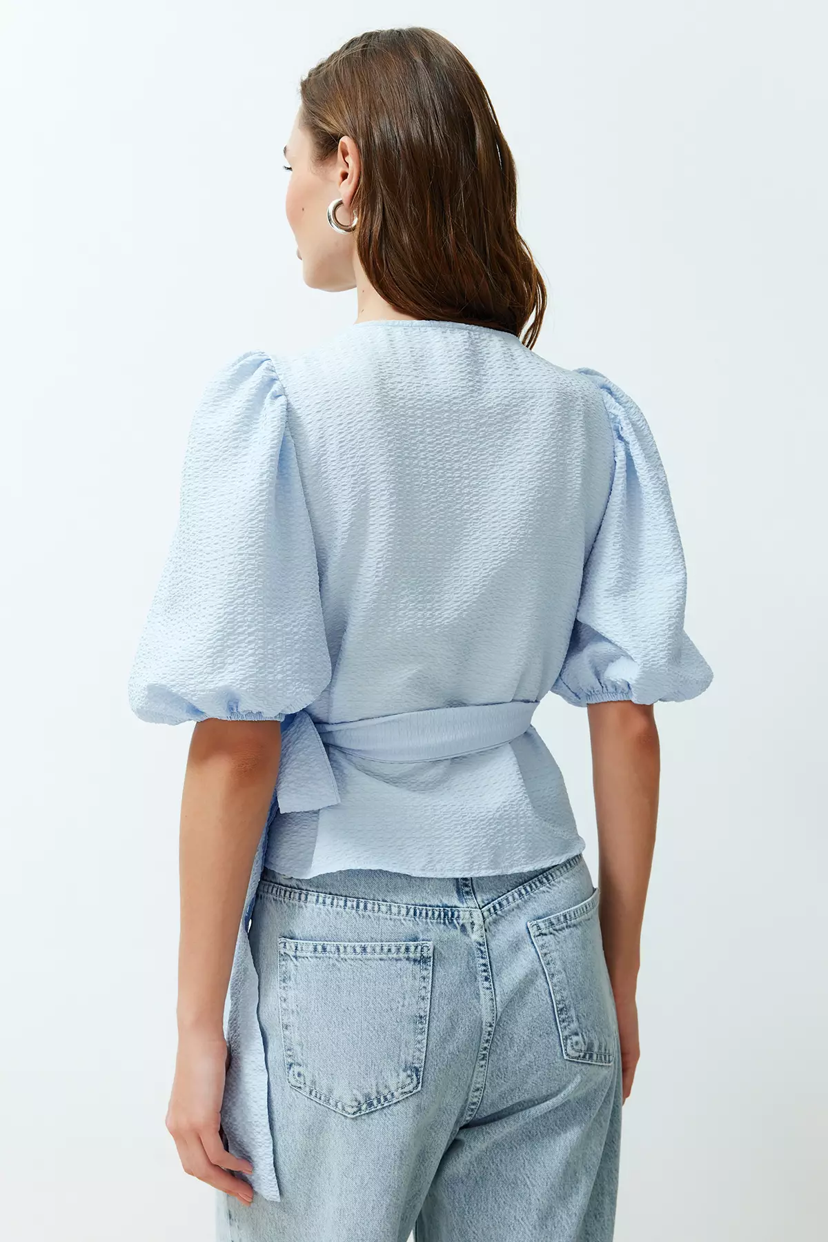 Puff Sleeves Wrap Blouse