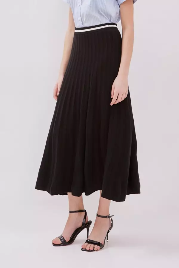 MINIMAL - Kallia - Rok Rajut Midi - Black Colour Black