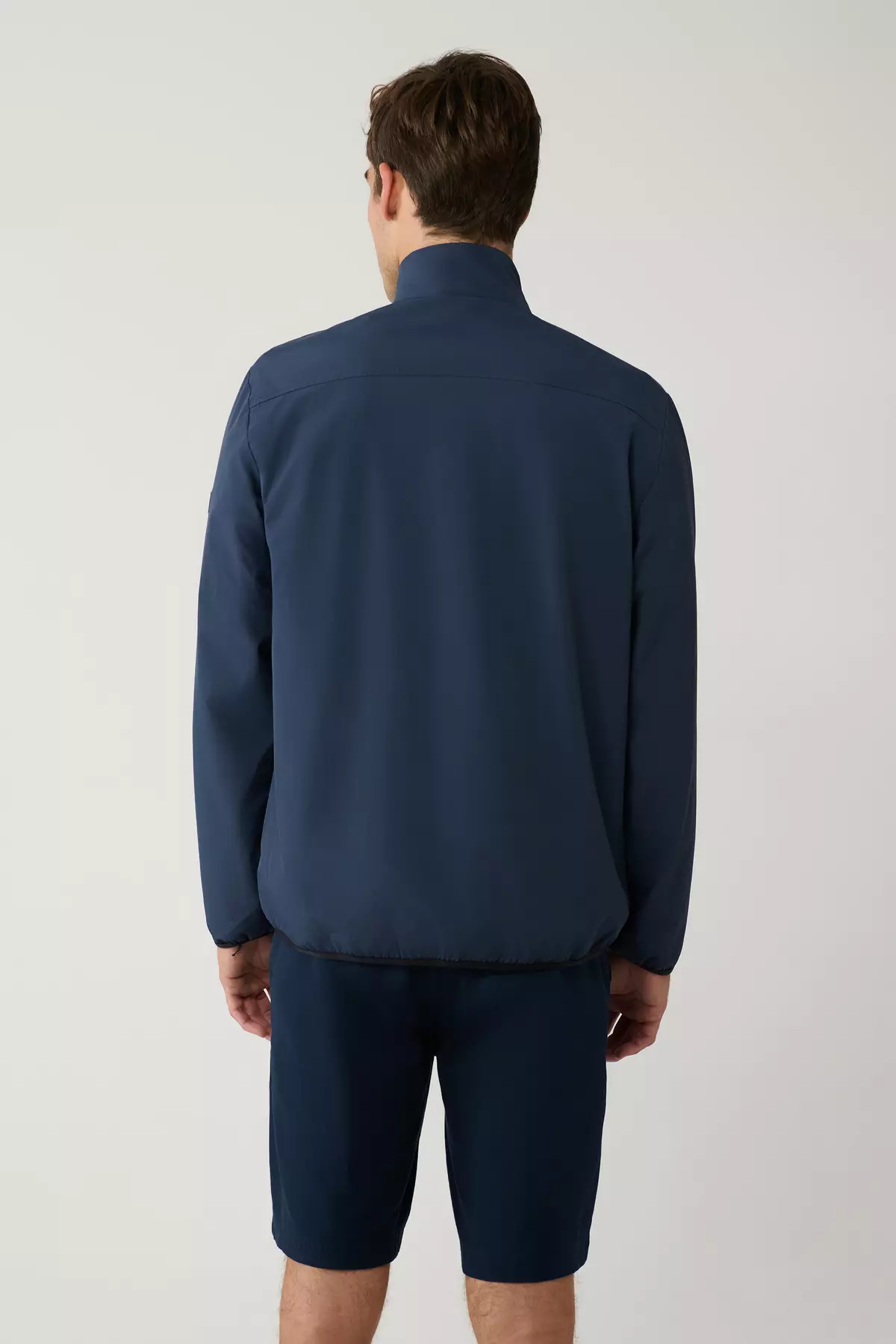Men'S Navy Blue Stand Collar Mesh Lined Zippered Water Repellent Comfort Fit Coat A41Y6012