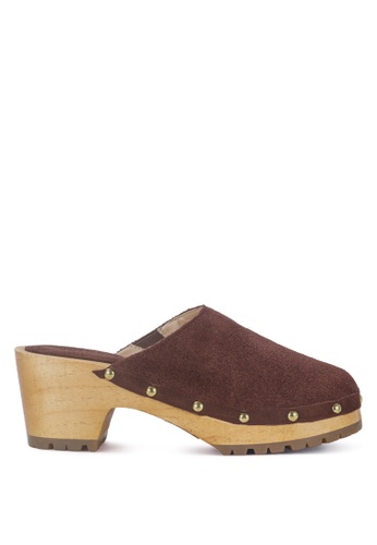 Rag & CO. brown Fine Suede Studded Clog Mules in Brown 882AFSH973C78CGS_1