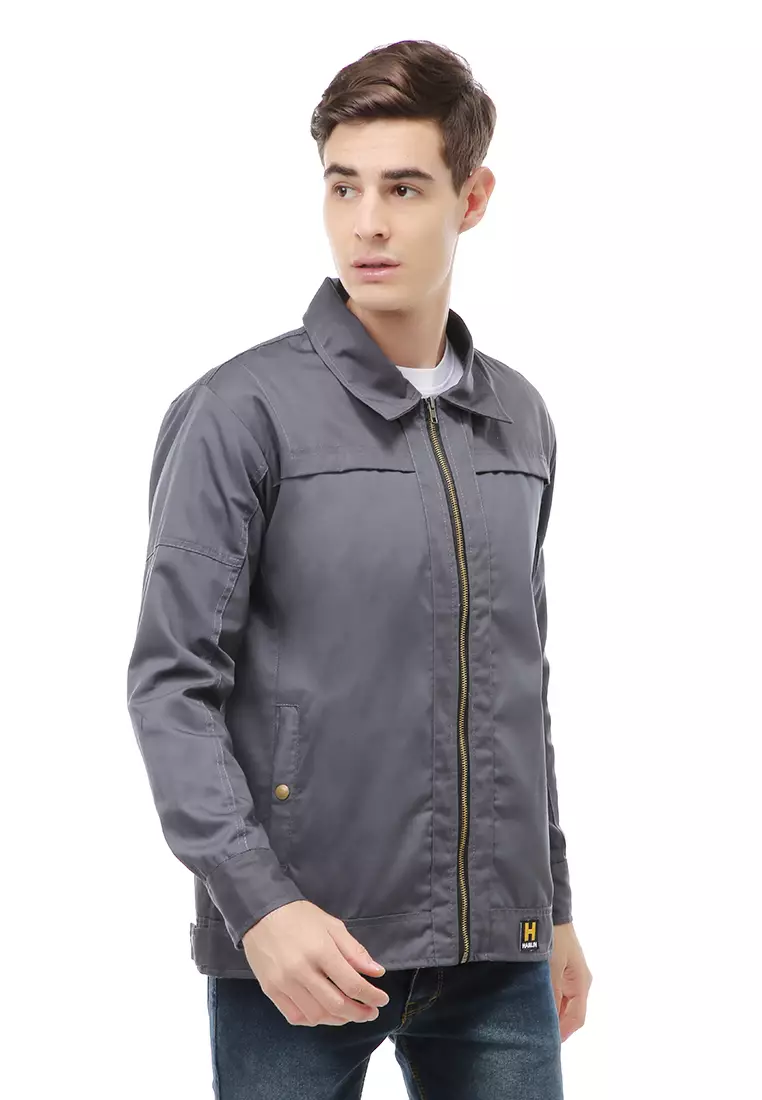 Clover Outerwear Jacket Fashion Pria Motif Polos Material Cotton ORIGINAL - Dark Gray