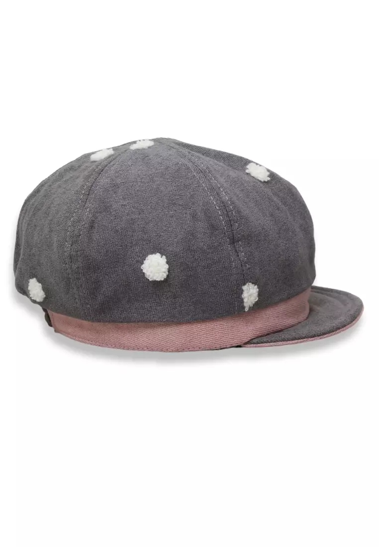 Zello Topi Beret Anak Perempuan Motif Pita Polkadot Children Hat Retro Design Material Cotton ORIGINAL - Gray
