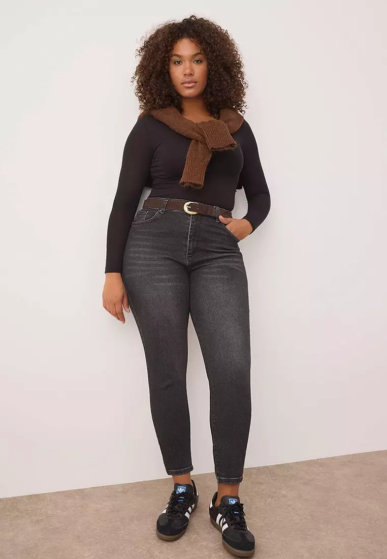 Gray High Waist Stretchy Skinny Denim Plus Size Jeans Tbbaw26Cj00006
