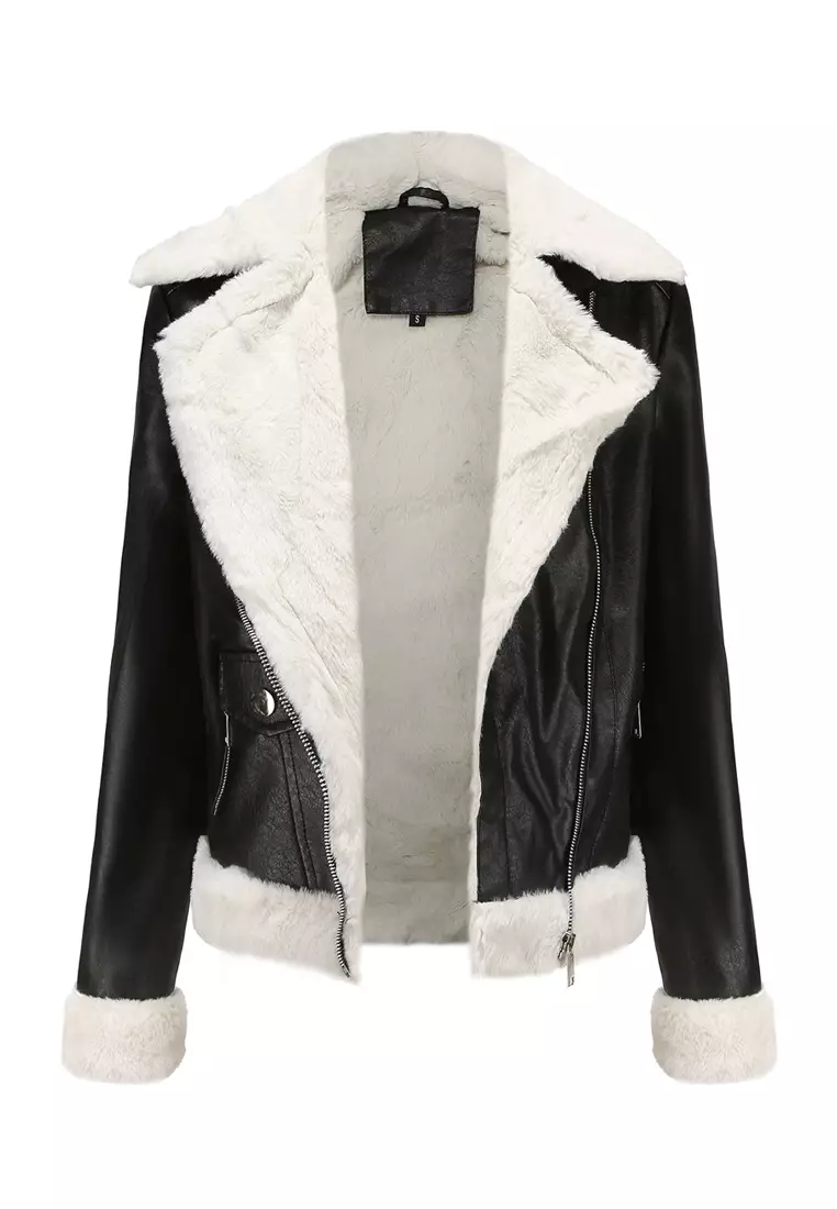 Cropped Fleece-lined Faux Leather Jacket AD5902