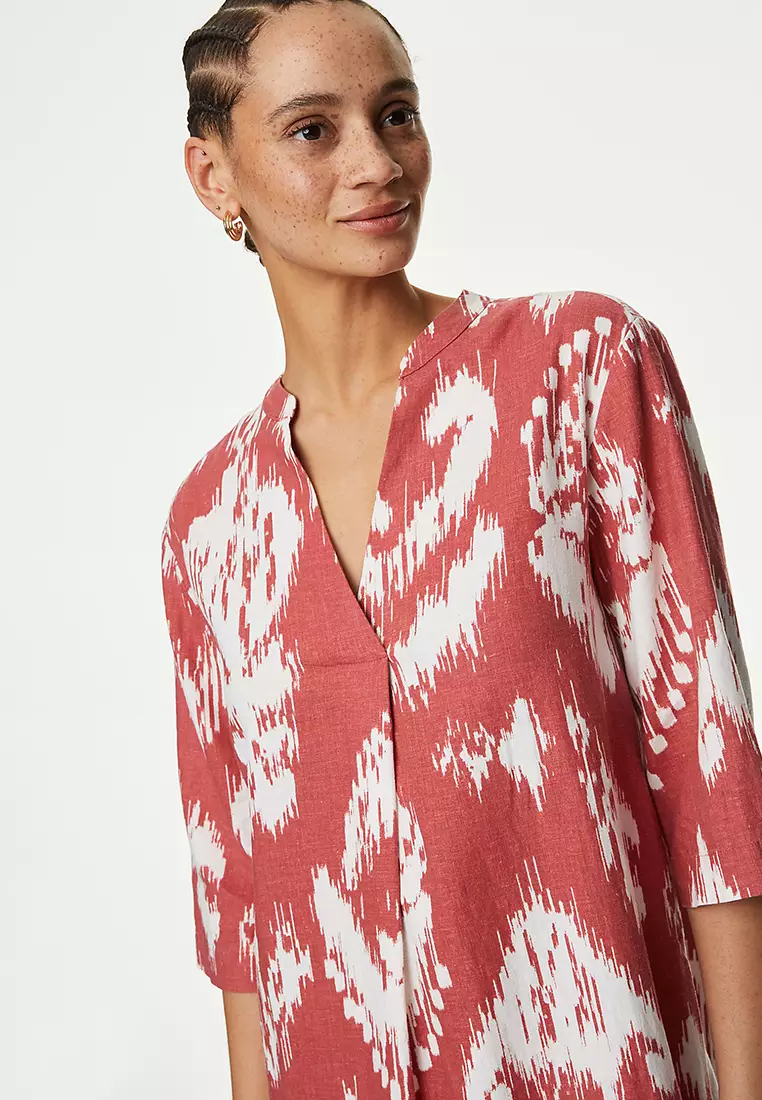 Linen Rich Printed V-Neck Tunic