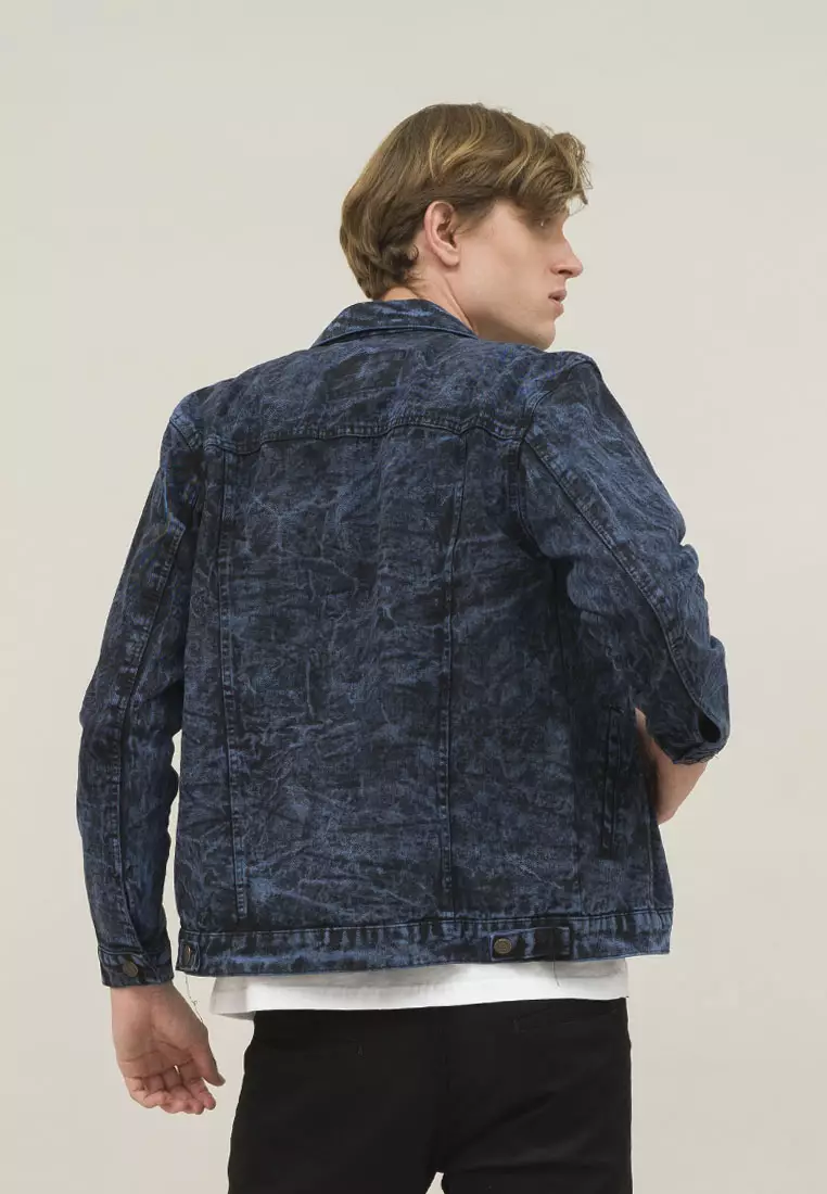 Jaket Jeans Pria Polos Tebal Dilan Denim Biru Dongker Pudar