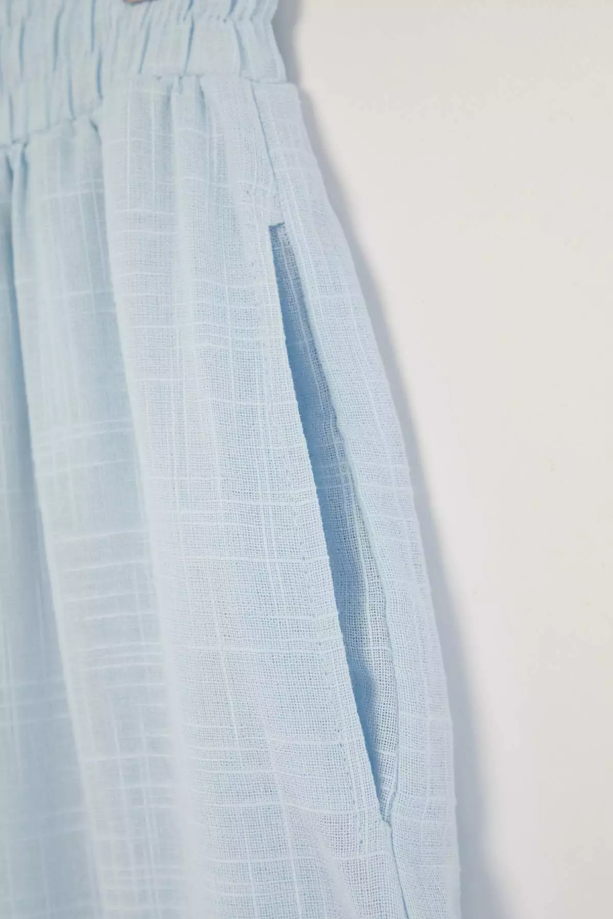Blue Linen Look Wide Leg Shorts With Lining And Elastic Waistband Twoss25Pl00121
