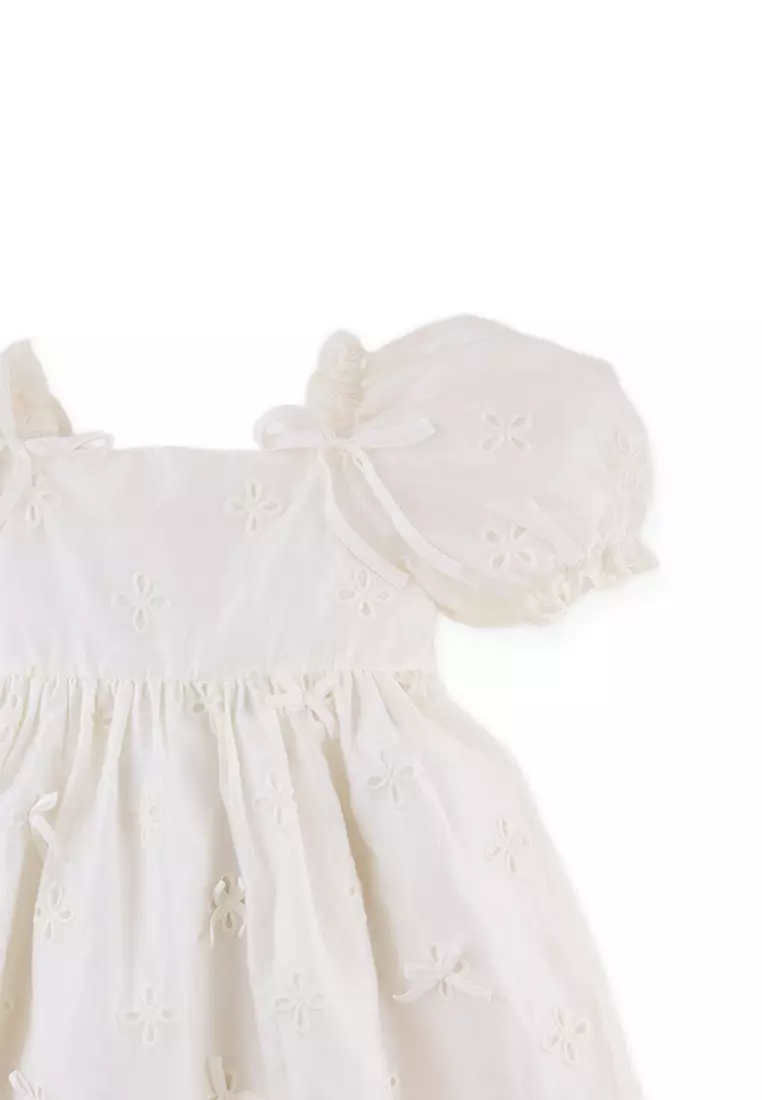 Isolde Floral Eyelet Baby Doll Dress with Bow Appliqu