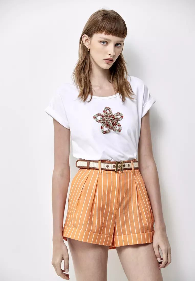 Stripe Print Cuff Shorts