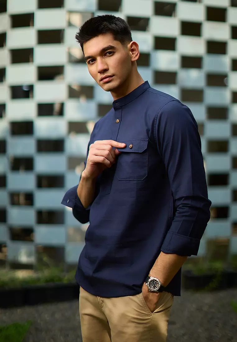 Kemeja koko Collarless shirt OXCON GHAISAN Navy
