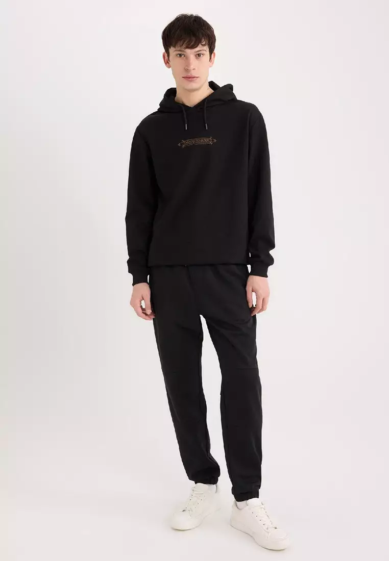 Regular Fit Hooded Back Printed Sweatshirt