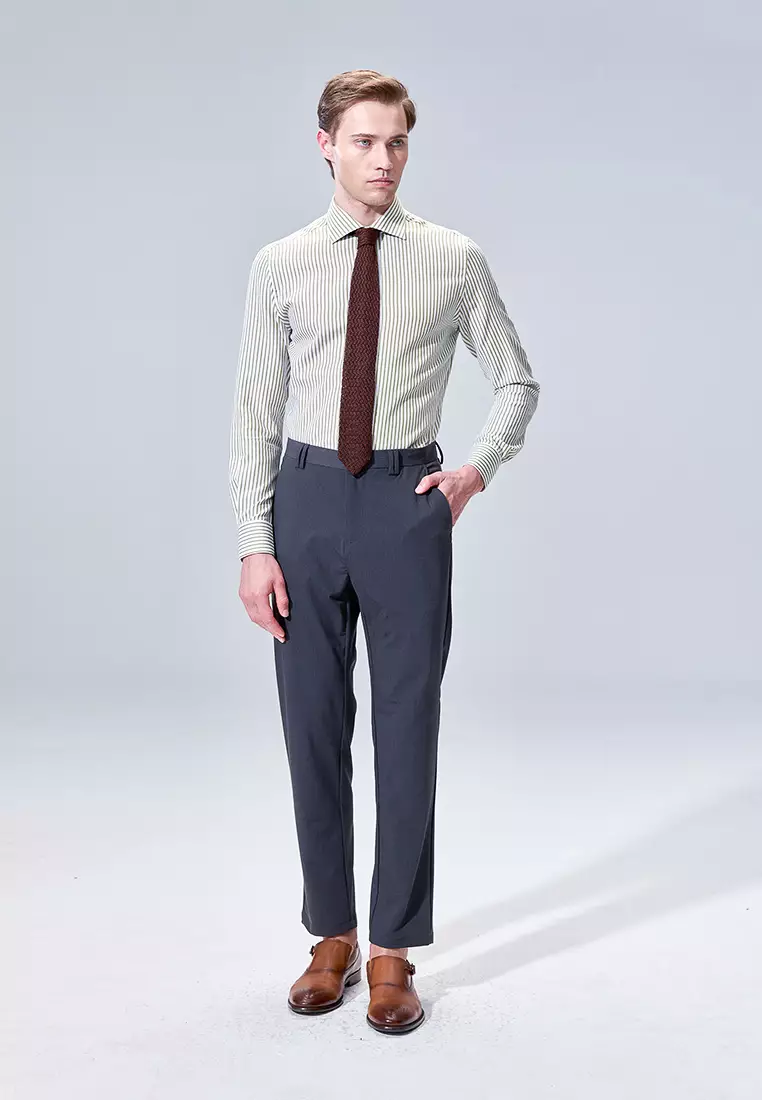 Olive Striped Pattern Slim Fit Shirt