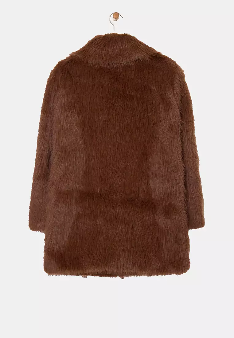 Brown Fur Mono Closure Oversize Midi Coat Twoaw26Kb6