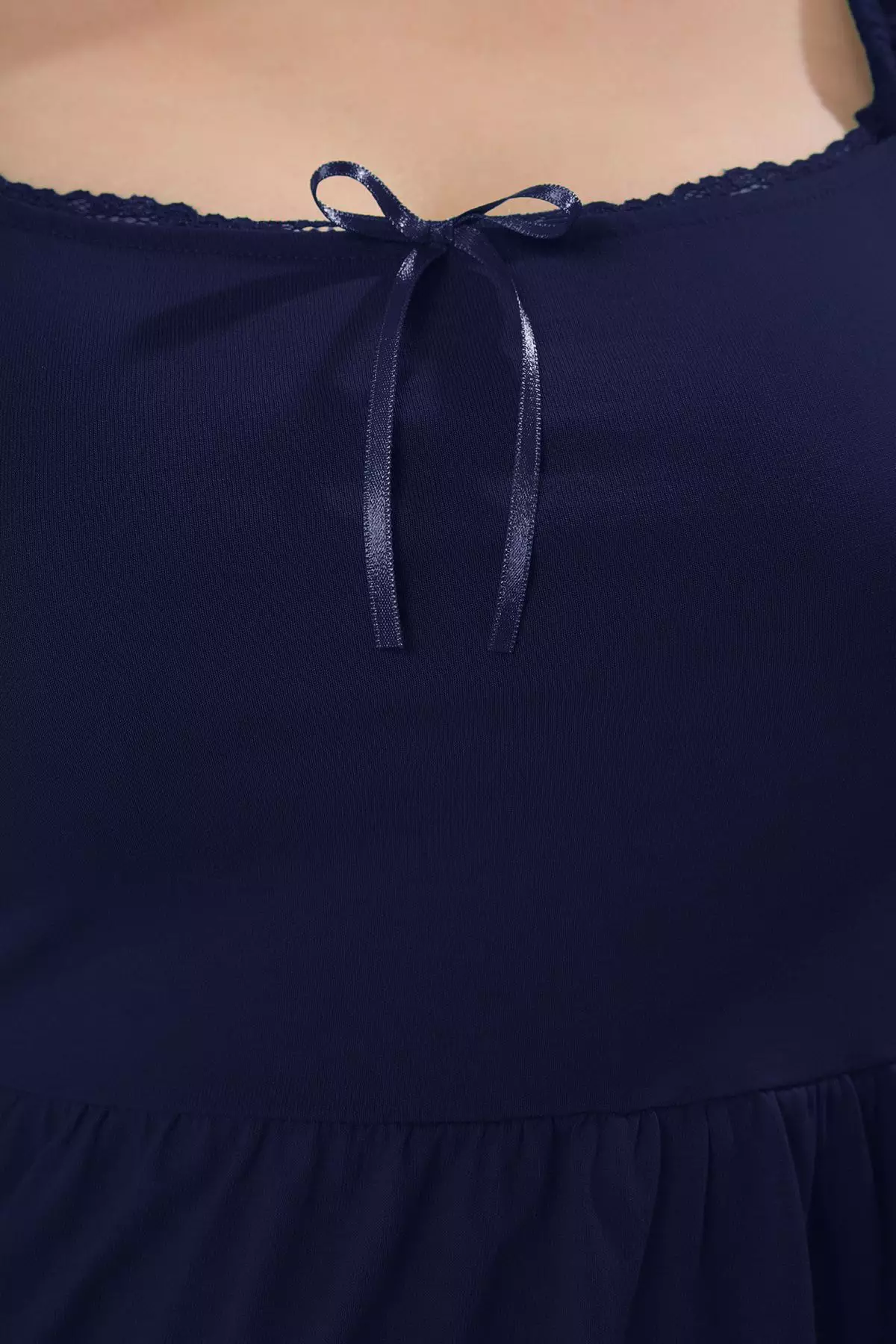 Navy Blue Balloon Sleeve Skater Collar Piping Mini Knitted Plus Size Dress Tbbss25Ah00194