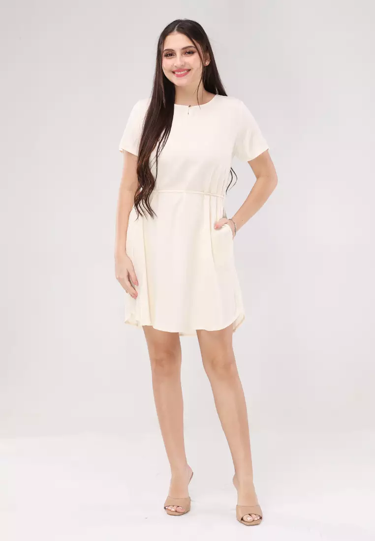 Textured Woven Short Sleeves Dress