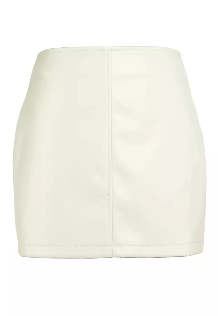 Cream Faux Leather Mini Skirt