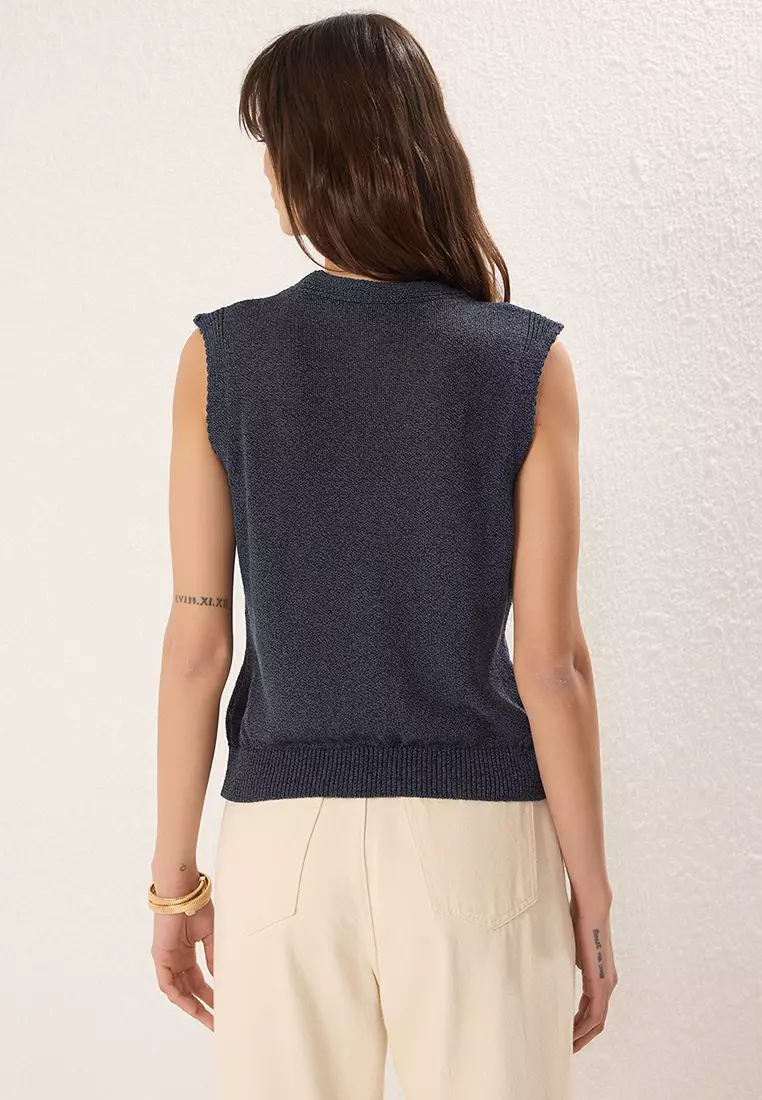 Navy Blue Regular V Neck Vest