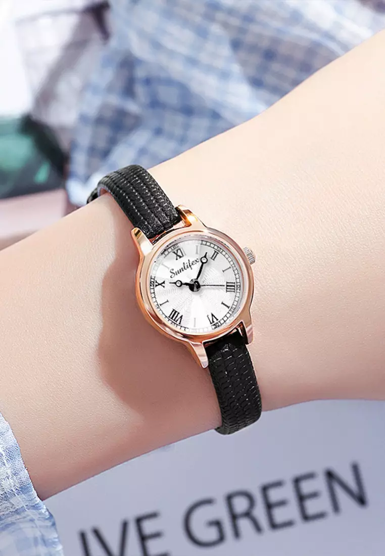 Jam Tangan Wanita Original 3342 Kuarsa Korea Elegan Tali Kulit Jam Tangan Cewek blackwhite