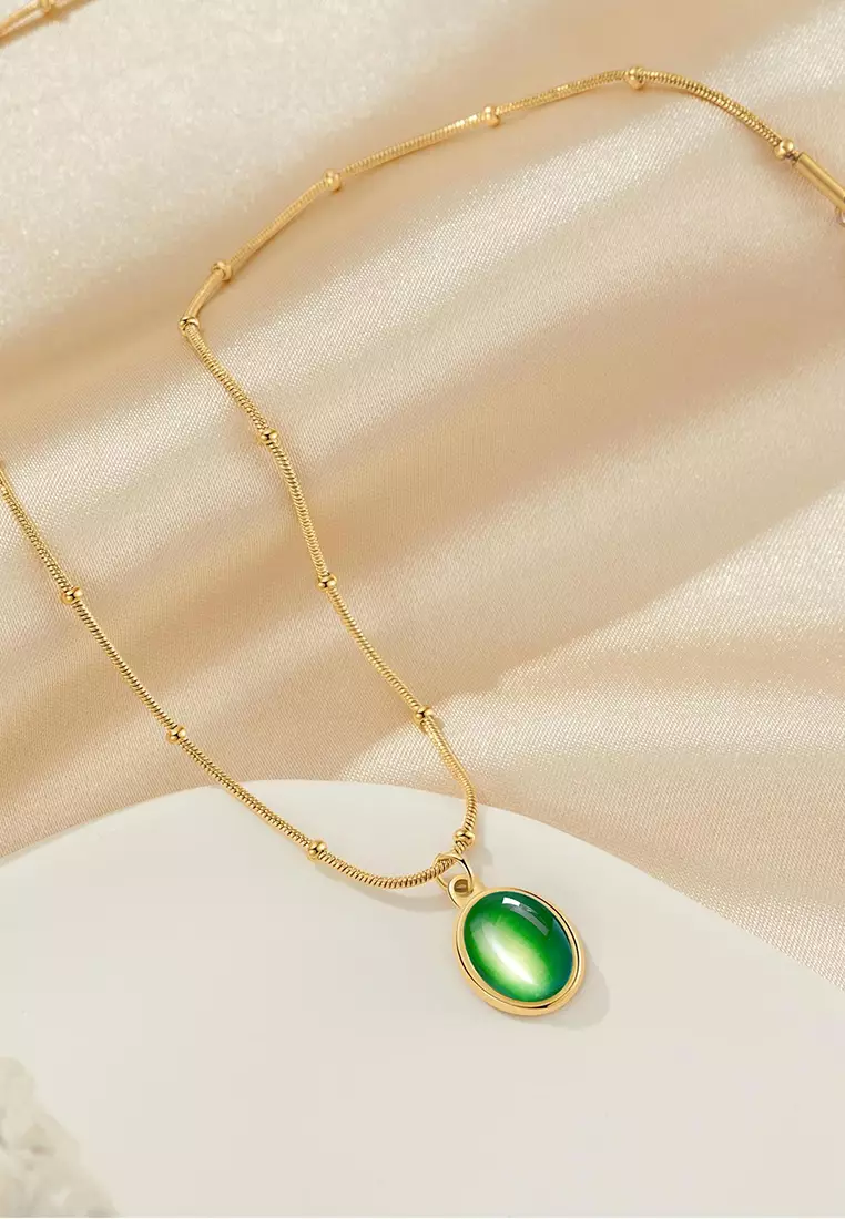 Kalung Wanita Korea Fashion Cat's Eye Style Titanium Anti Pudar Original Kotak Indah Kalung Cewek