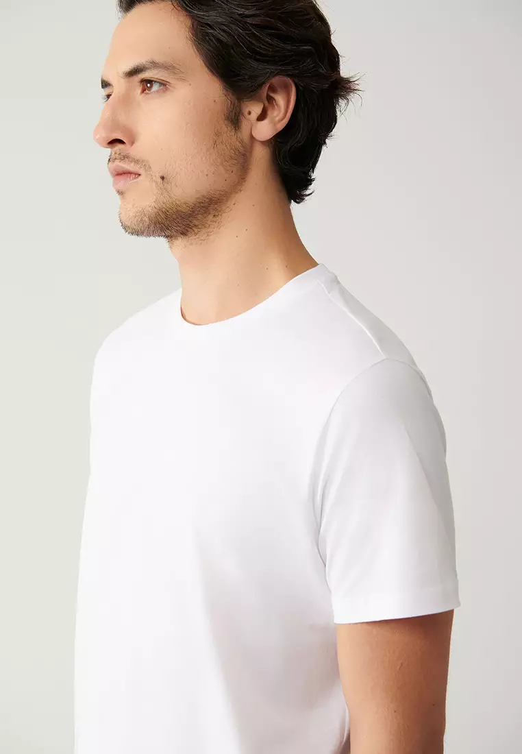 Men's White 100% Cotton Breathable Crew Neck T-Shirt E001000