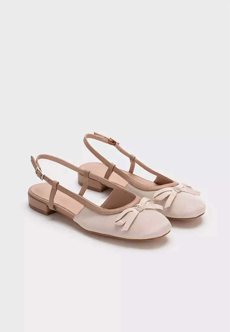 SLINGBACK LOW HEEL PUMP WITH RIBBON DETAIL蝴蝶结低跟后空单鞋