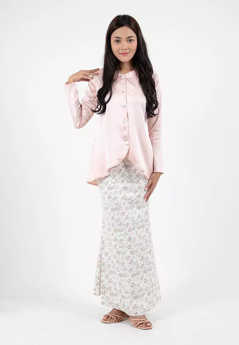Forest x Hatta Dolmat Ladies Satin Floral Pattern Woven Baju Kurung - 885066-55LtPink