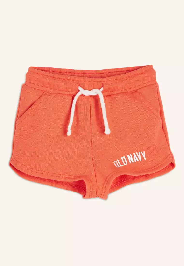 Red Terry Drawstring Dolphin Shorts