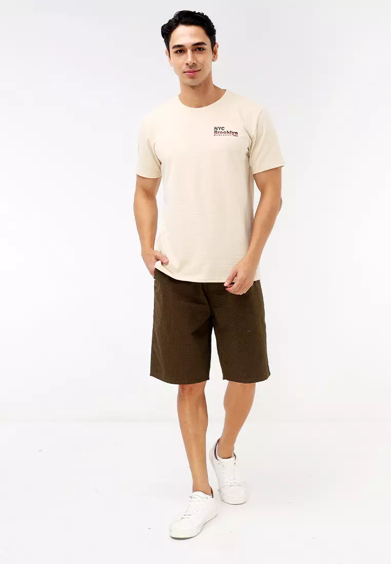 Round Neck Streaky Short Sleeves T-Shirt
