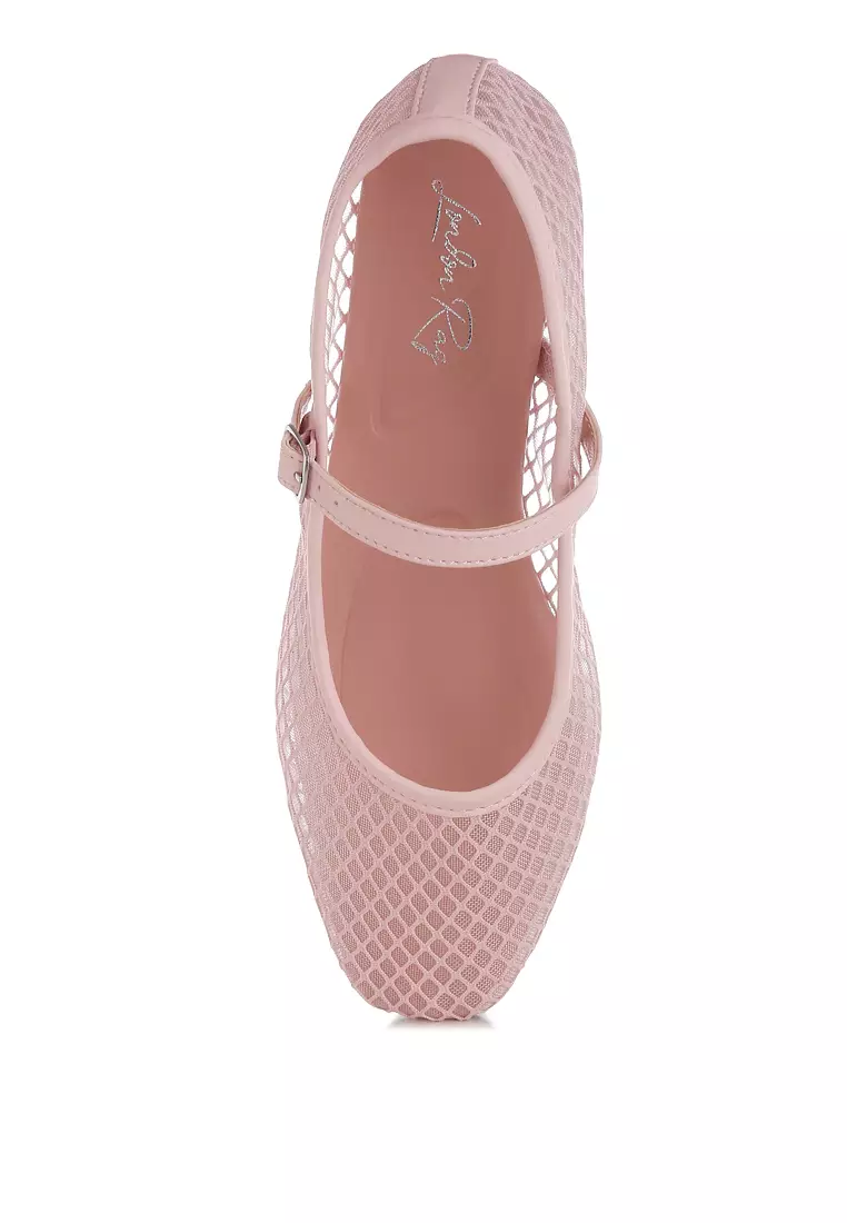Mesh Mary Jane Flats in Pink