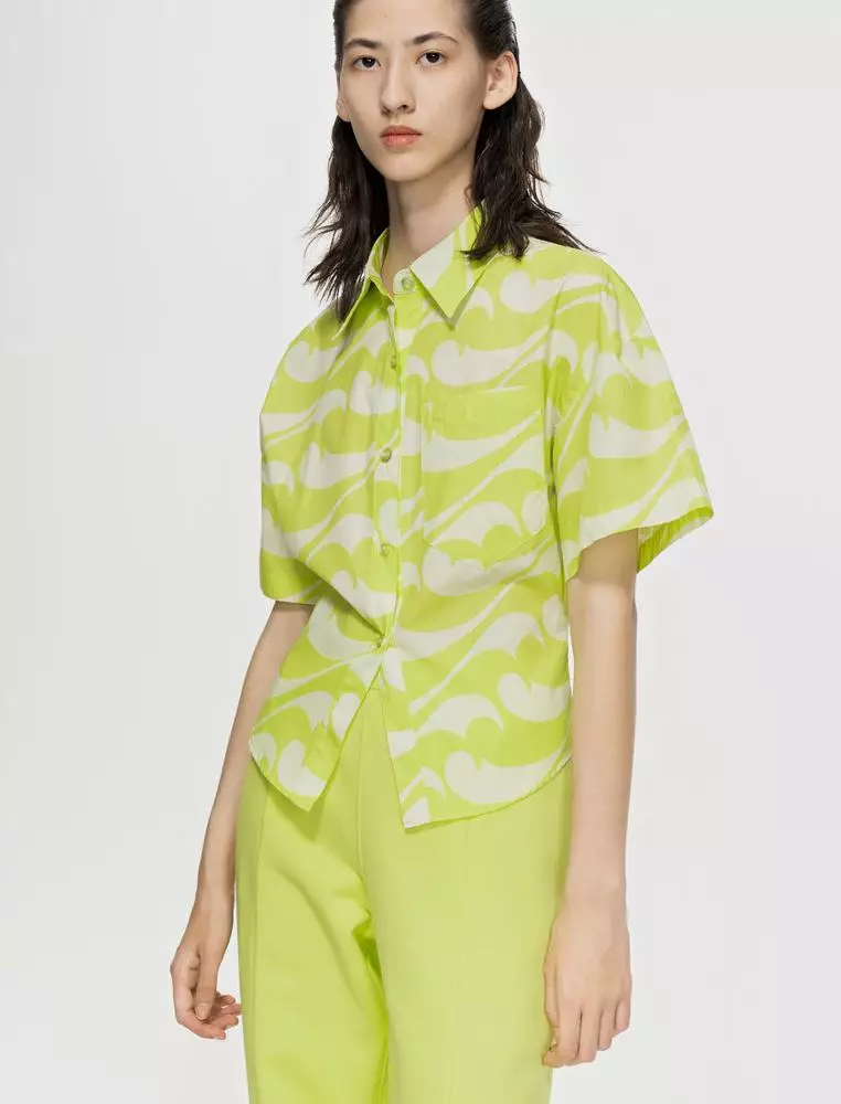 海浪印花通勤短袖襯衣