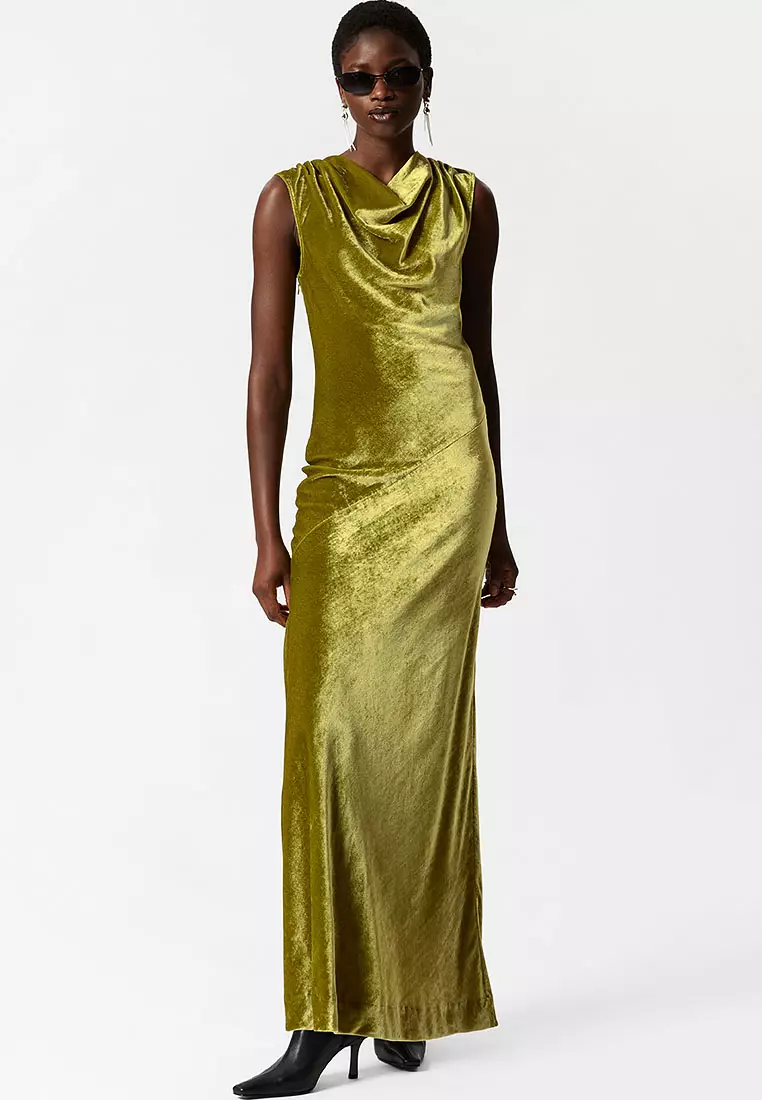 Draped Velvet Maxi Dress