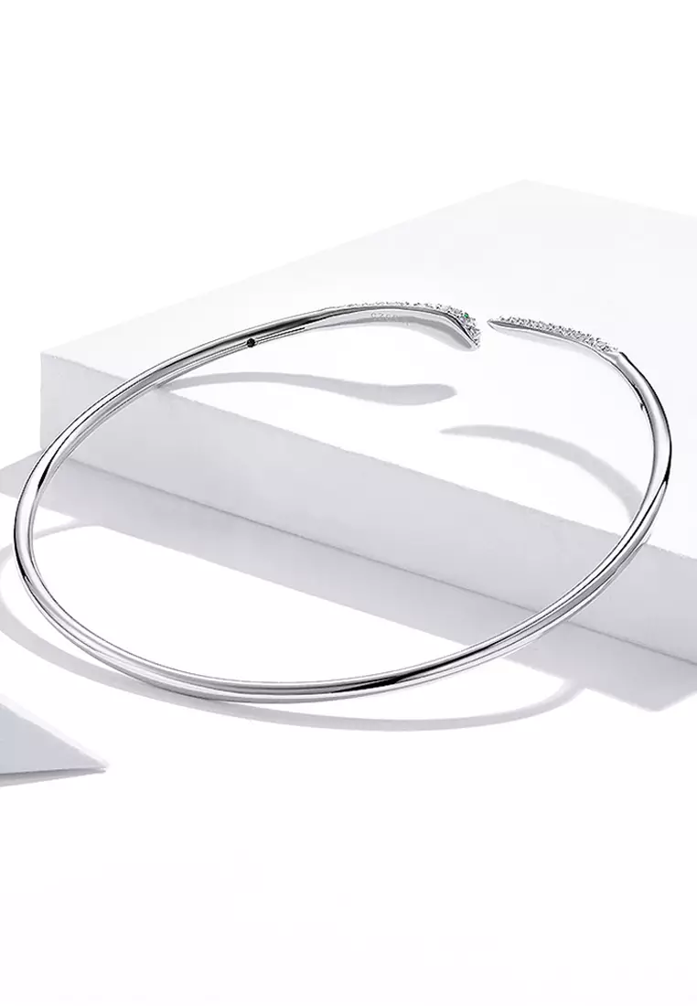 Solid 925 Sterling Silver Rattle Snake Open Cuff Bangle