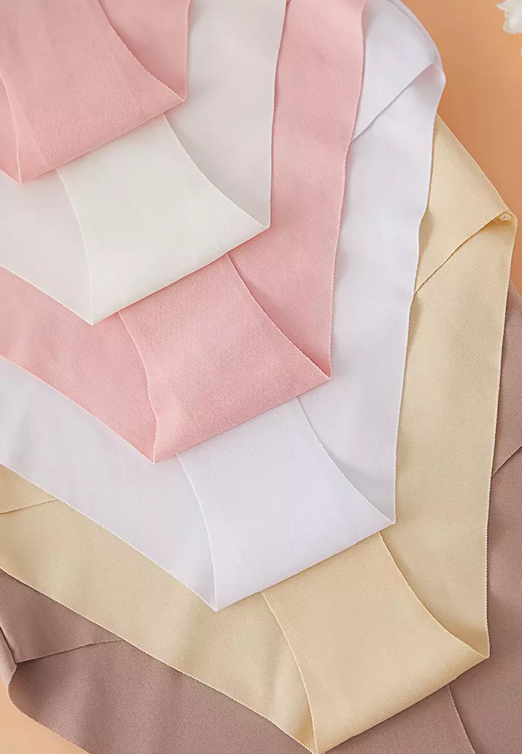 Pink 6-piece Micro Seamless/Non-Trace Laser Cut High Waist Classic Knitted Panties THMAW25KU00038