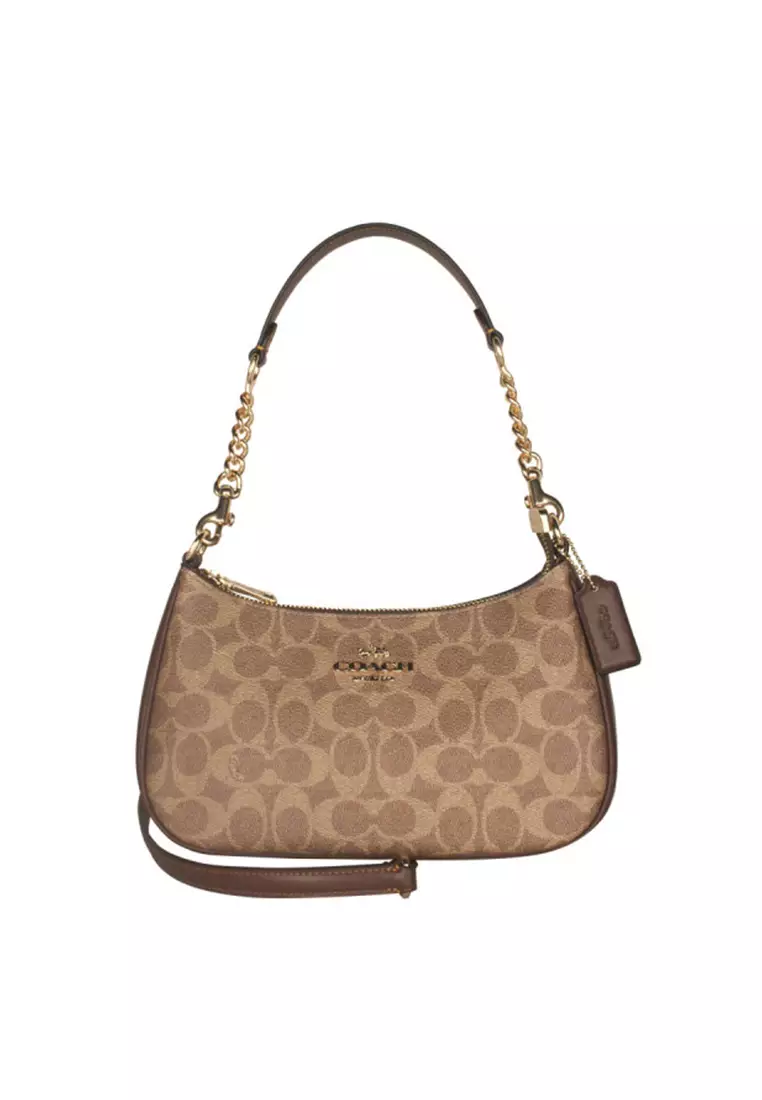 Buy COACH Teri Shoulder Bag In Signature Canvas Tan Brown CV933