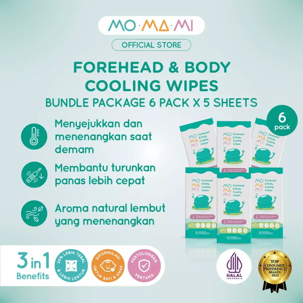Momami Forehead & Body Cooling Wipes - Tisu Basah Dingin Menyejukan Panas & Demam Anak