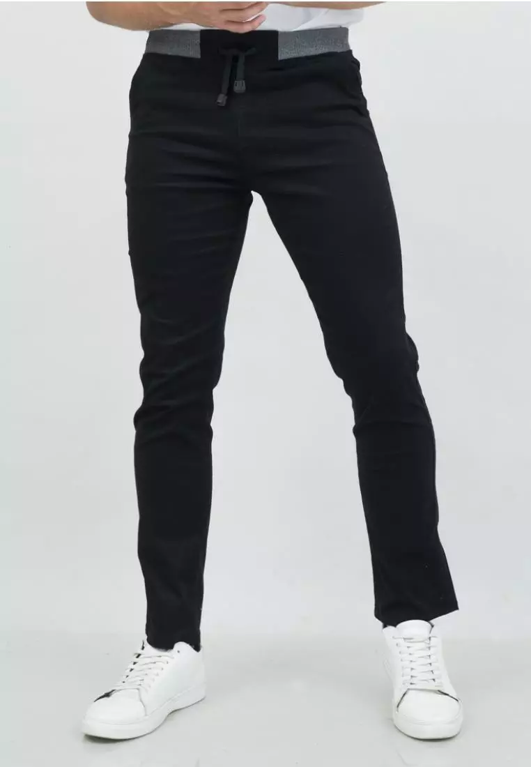 Celana chino panjang cino slim fit PINGGANG KARET Hitam houseofcuff