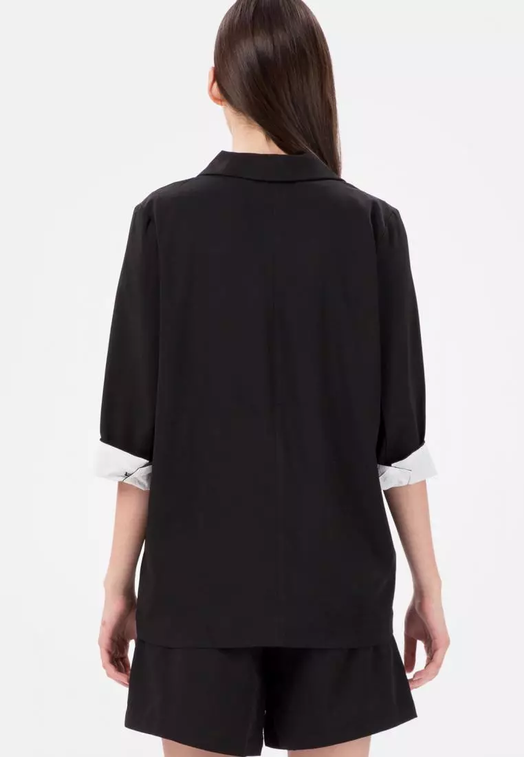 Mid Sleeve Pocket Blazer Set in Black