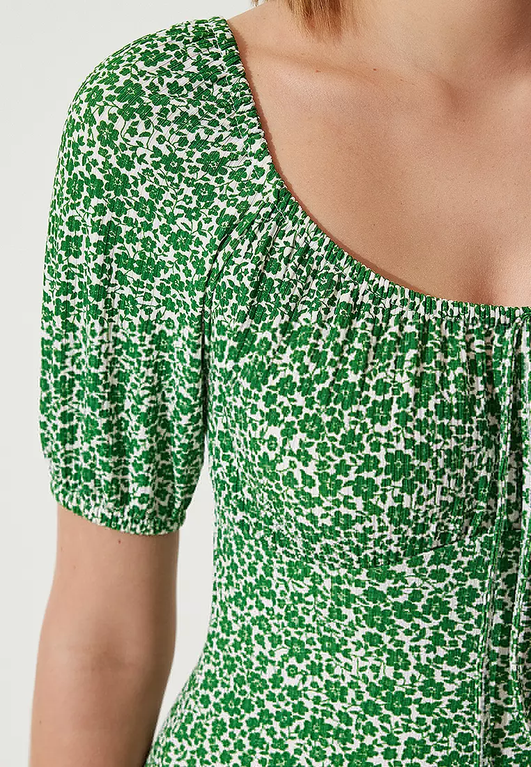 花卉開衩中長連身裙