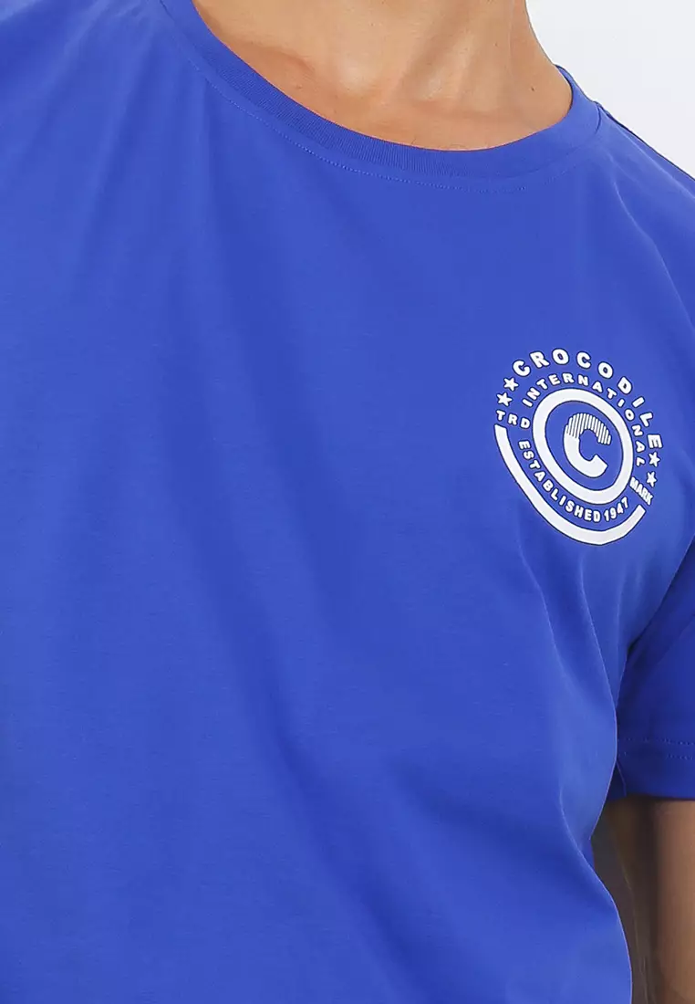 Crocodile CRTE 0158 Blue - Men T-shirt Pria Original Slim fit - Katun