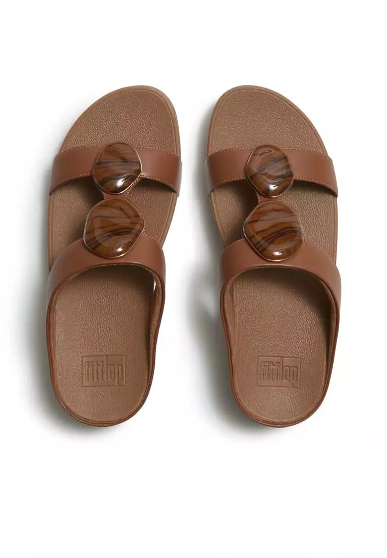 FitFlop FINO Marbled-Stone H-Bar Slides - Deep Tan (A2K-C15)
