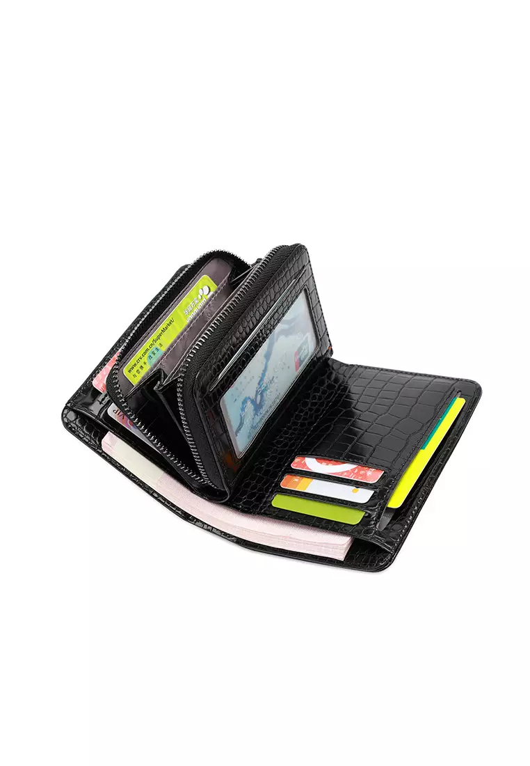 Women's Croc Wallet with Coin Compartment (短錢包) - 黑色
