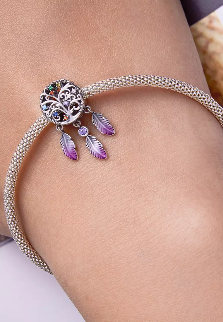 Solid 925 Sterling Silver Tree of Life Dream Catcher Charm