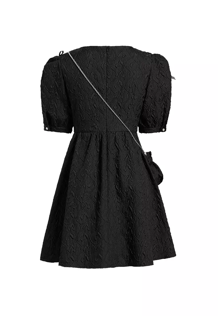 Square Neck Embossed Babydoll Dress